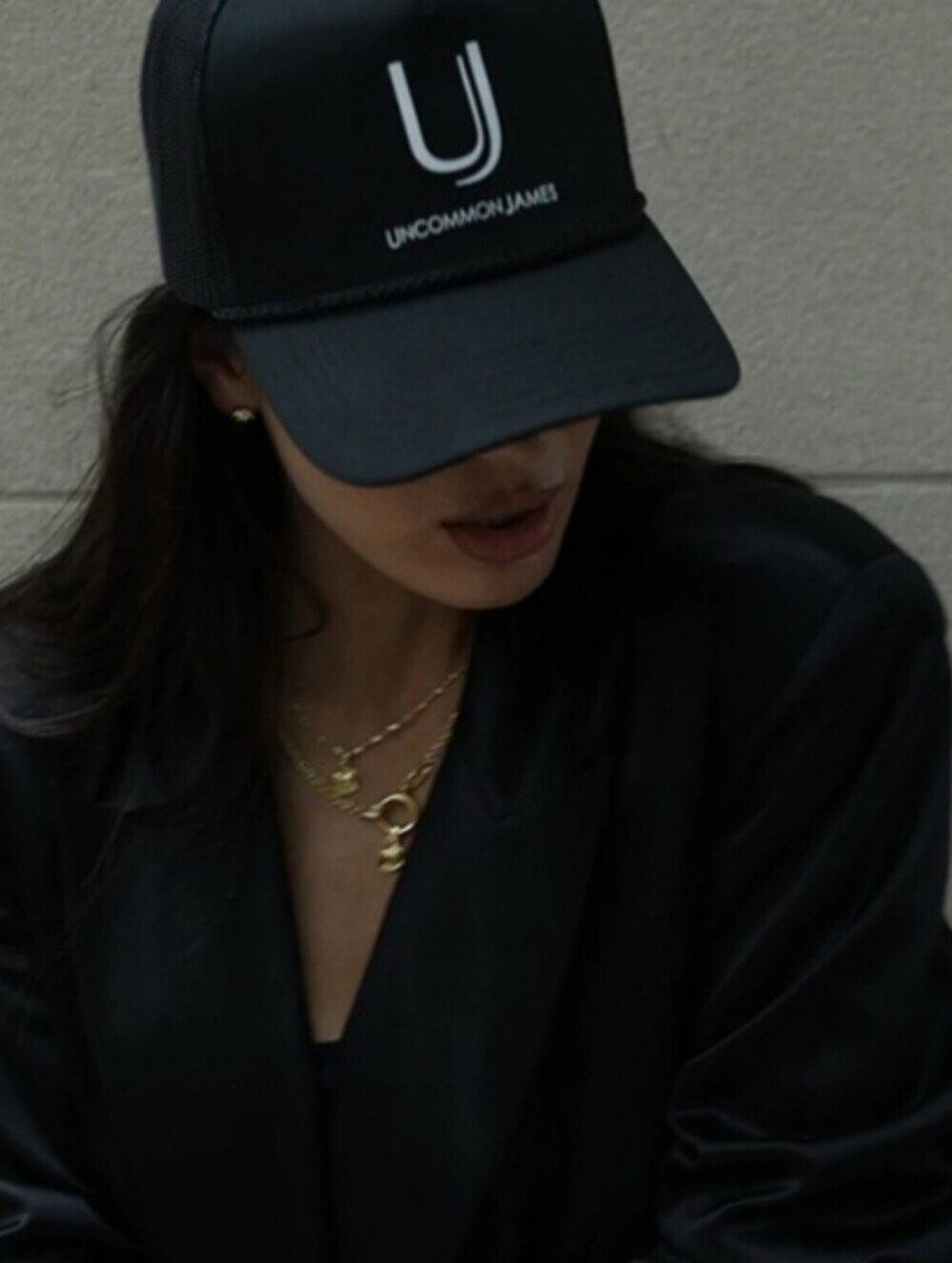 Uncommon James Black Cotton Blend Logo Mesh Snapback Trucker Hat One Size